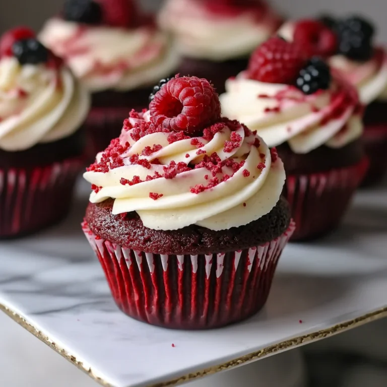 Red Velvet Cupcakes with Blackberry Swirl and Raspberry Dust